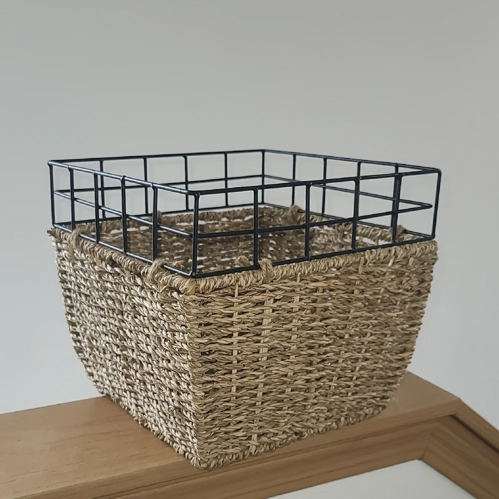 Woven Basket with Black Metal Frame